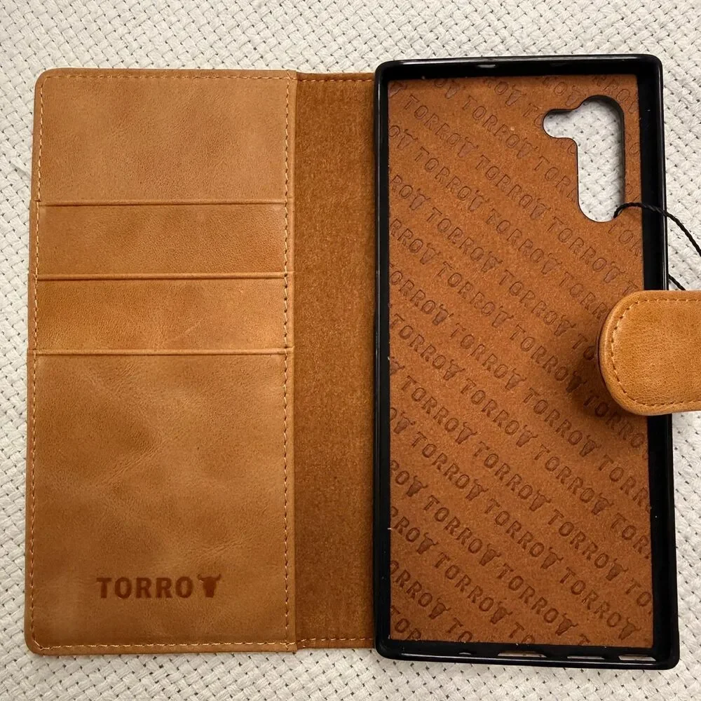 TORRO Tan Leather Wallet Phone Case with Card Slots and Magnetic Closure